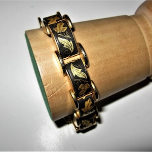 Pulsera de eslabones damasquinado vintage, diseño orientalista, hojas que caen, ¡dramático!