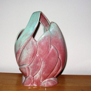 1950&#39;s West Coast Pottery CALI Art Deco, Moderne design, gorgeous Mottled teal/purple glaze! 4.5&quot; tall 6&quot; across