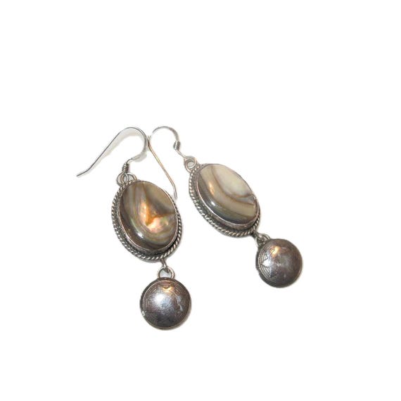 Dramatic Sterling Abalone Drop pierced Earrings, … - image 1