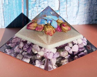 Rose Bud , Opal and Lepidolite Pyramid