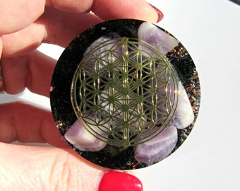 Powerful Amethyst & Shungite Orgonite Disk - 5G Block - EMF Shield