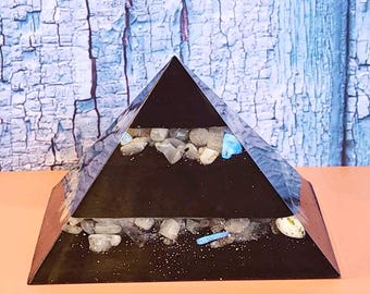 Powerful Moonstone & Shungite Orgonite Pyramid- 5G Block - EMF Shield
