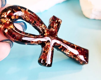 Garnet And Copper Ankh Orgonite Pendant- 5G Block - 5G Pendant