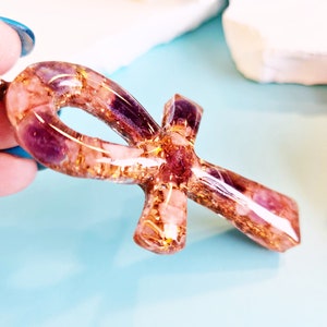 Rose Quartz & Amethyst Ankh Orgonite Pendant- Egyptian Symbol- 5G Block - 5G Pendant