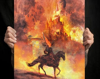 Bound by Fire – Gothic fine art poster on 300gsm textured ivory paper, dark academia wall art