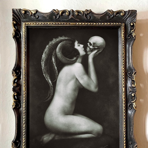 Semper Amemus, handmade frame, complete with prints, glass and metal hook,black frame with goldr finish, gothic, art, darkart