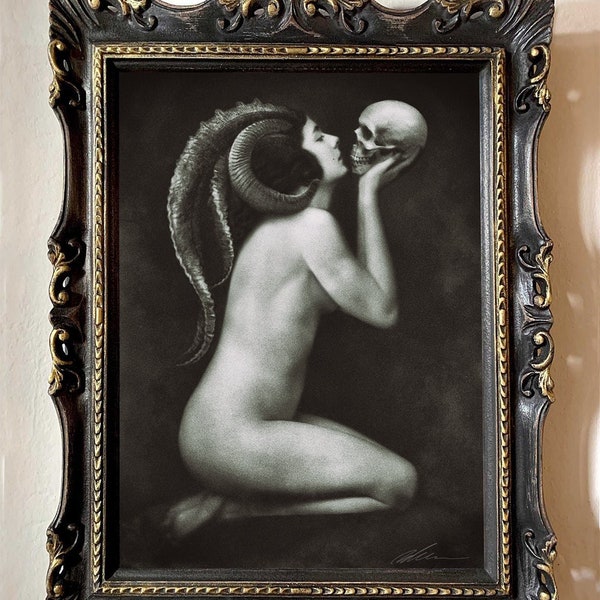 Semper Amemus, handmade frame, complete with prints, glass and metal hook,black frame with goldr finish, gothic, art, darkart