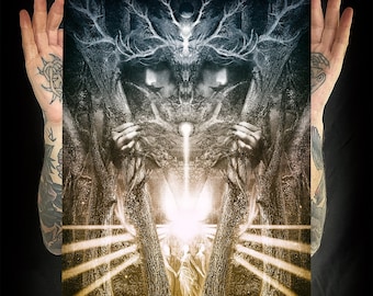 Darkwood Elysium, rahmenbare Drucke, gedruckt auf 300 g elfenbeinfarbenem Hammerschlagpapier, Horrorkunst, Tier, Wald