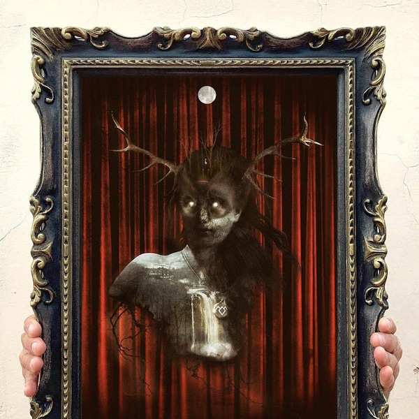The Chilling Mountain Tales, handmade frame, complete with prints, glass and metal hook,black frame with goldr finish, gothic, art, darkart