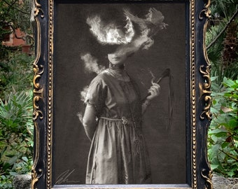 The Fall, unframed print, fine art, on matte textured aged quality 300gsm paper, mysterious woman, gothic art, tarot, darkart