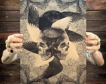 Skull Grinder, fine art printed on gold quality 300gr paper