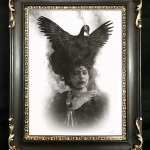Aura and the black Swan, stampe da incorniciare, illustrazione fine art stampata su carta martellata avorio 300gr, poster gotico, arte dark