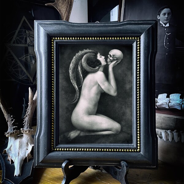 Semper Amemus, handmade frame, complete with prints, glass and metal hook,black frame with goldr finish, gothic, art, darkart