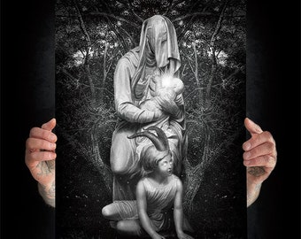 Veil Matyrium, fine art matte paper on textured aged quality 300gsm paper, mysterious woman, darkart, gothic illustration