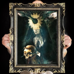 Cupio Dissolvi, stampa fine art montata su cornice artigianale, completa vetro e gancio in metallo, colore nero con rifiniture oro, gotico