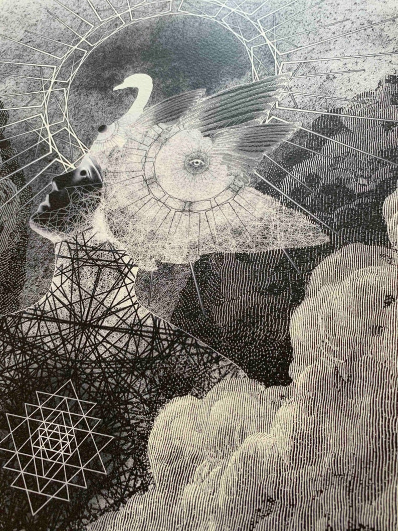 Reach The Stars negative version, unframed fine art print on matte textured quality 300gsm paper, dark, stars, gothic illustration, tattoo image 4