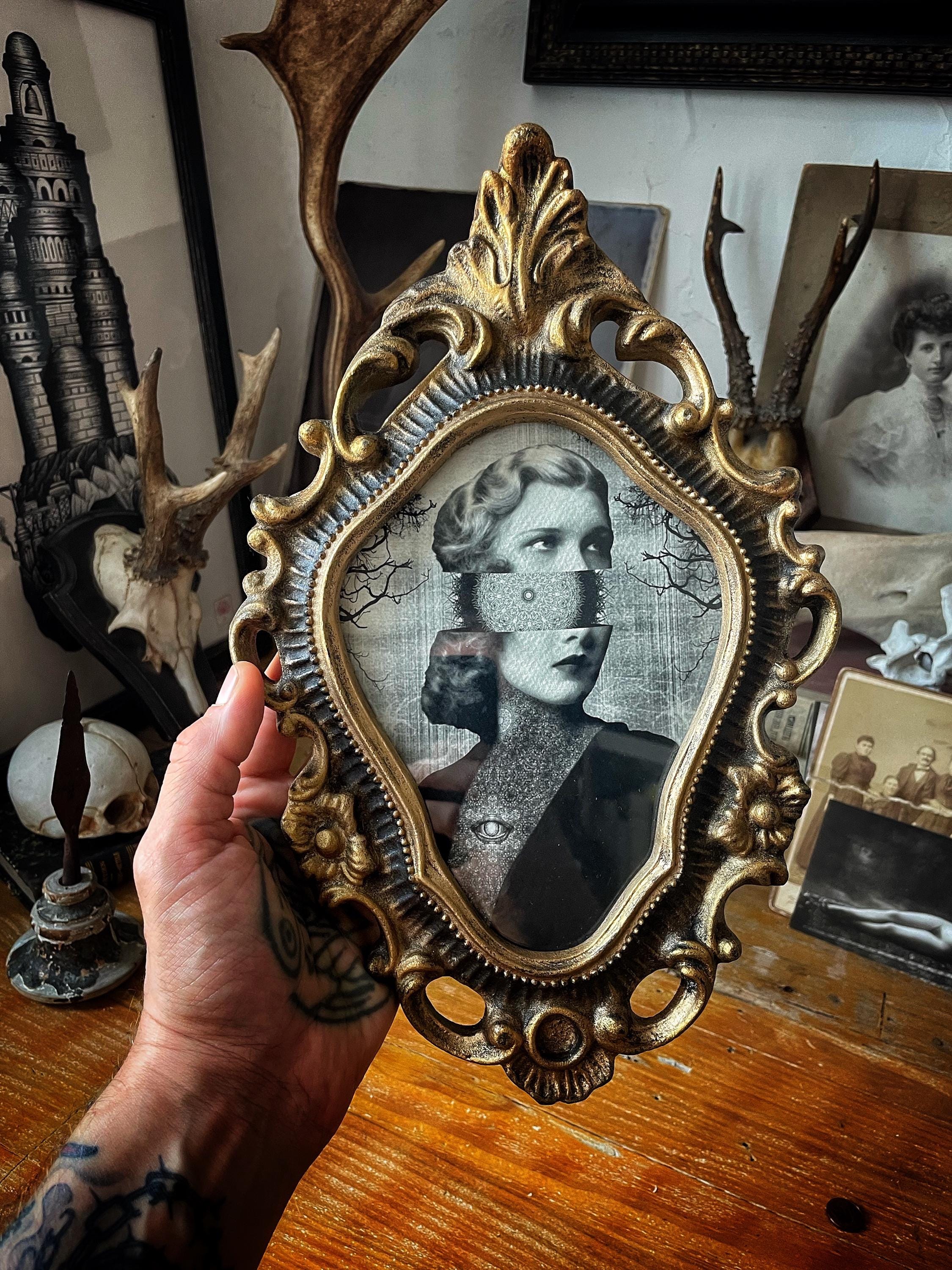 1 St Ovale Fotolijst Retro-inrichting Muurdecoratie Retro Fotolijst Gotische Fotolijst Europese Gouden Lijsten Vintage Kaders Ovale Decoratieve Lijst Ovaal Opgericht Hars 4x