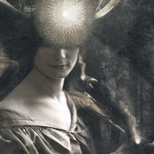 The guiding light of truth, fine art matte paper on textured aged quality 300gsm paper, dark horse, mysterious, darkart, gothic illustration image 6