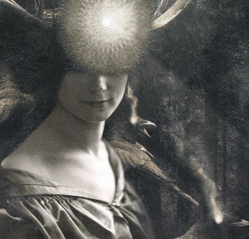 The guiding light of truth, fine art matte paper on textured aged quality 300gsm paper, dark horse, mysterious, darkart, gothic illustration image 6
