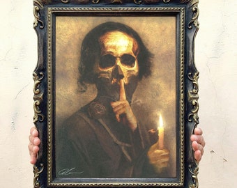 The Looming Silence, gerahmter Druck auf schwarzem Barockrahmen, italienisches Holz