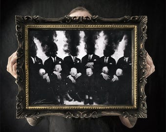 Der Schwarze Rat, gerahmter Druck auf schwarzem Barockrahmen mit Goldbesatz, italienisches Produktionsholz.