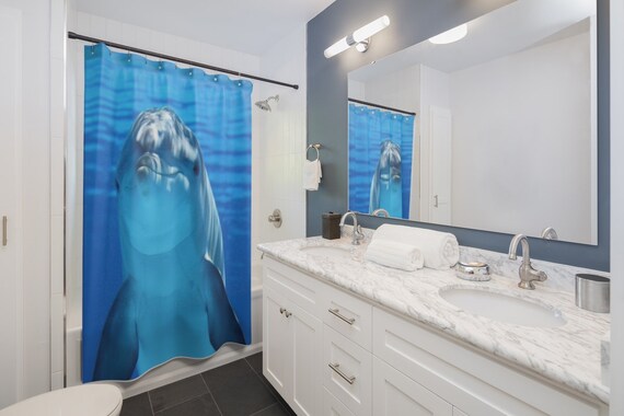 Dolphin Shower Curtain Nautical Shower Curtain Dolphin Etsy