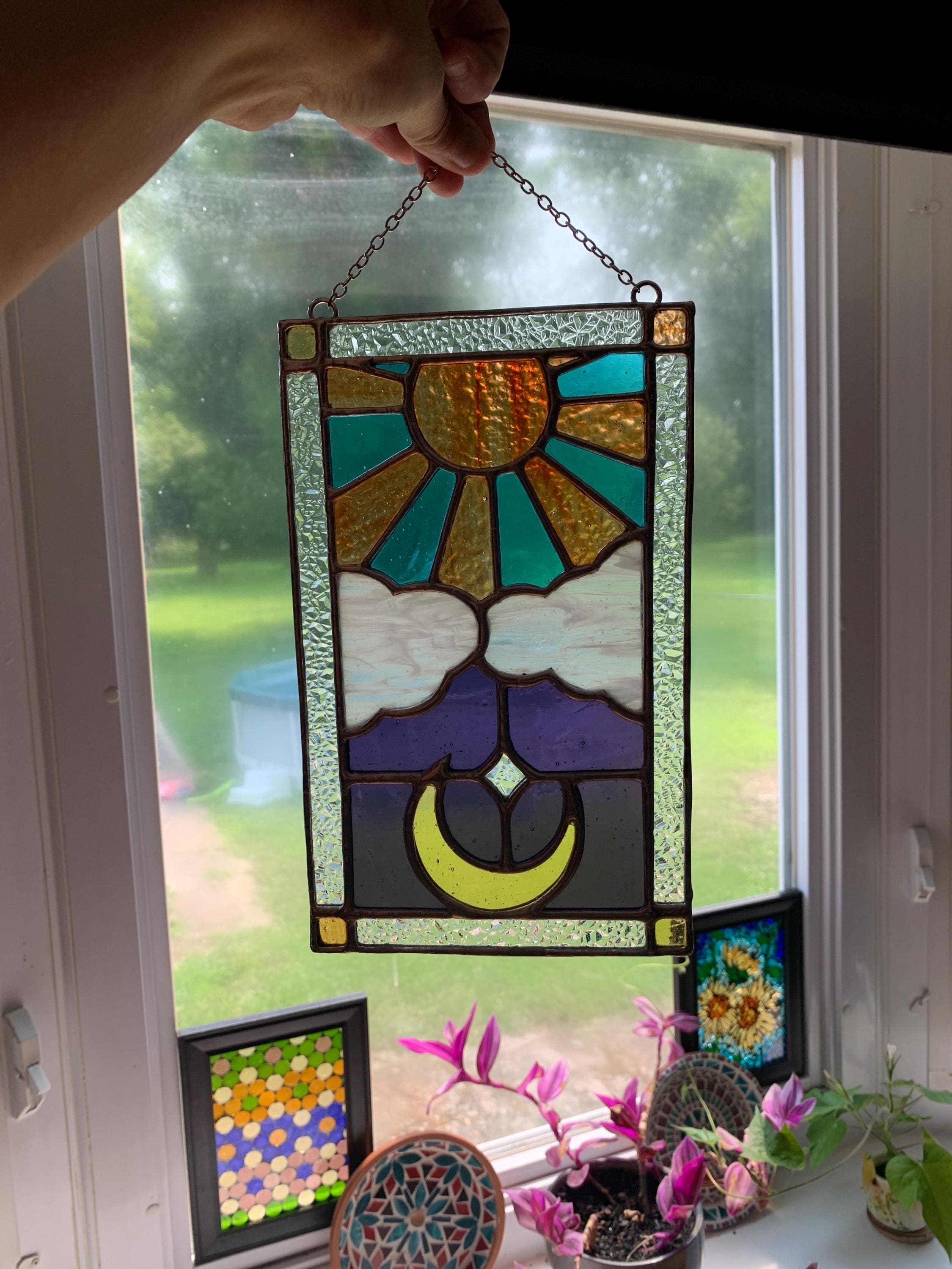 Moon and Sun Stained Glass Window Panel: Celestial Sky Art - Etsy