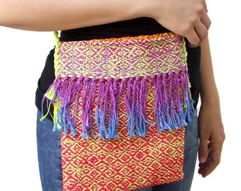 Handgewebte Geldbörse. Handgefärbte Baumwolle. Regenbogen. Innenfutter aus Satin. OOAK
