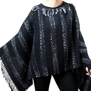 Handwoven black poncho handmade black wool poncho poncho sweater woven wool alpaca poncho woman coat women wool cape maternity clothing