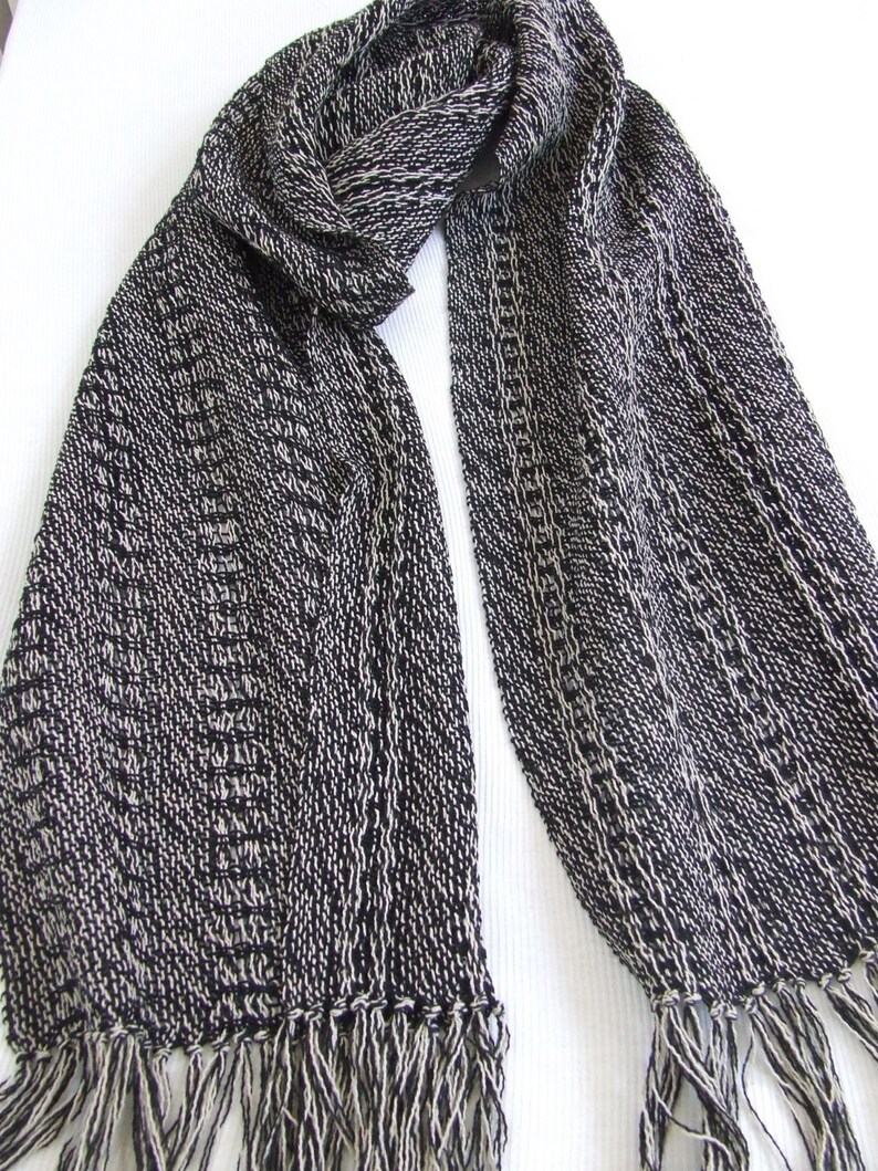 Black and White Scarf Cotton Scarf Fashion Scarf Gift for Her Fringed Scarf Hand Woven Scarf