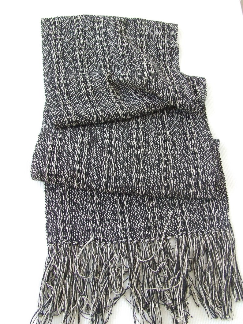 Black and White Scarf Cotton Scarf Fashion Scarf Gift for Her Fringed Scarf Hand Woven Scarf