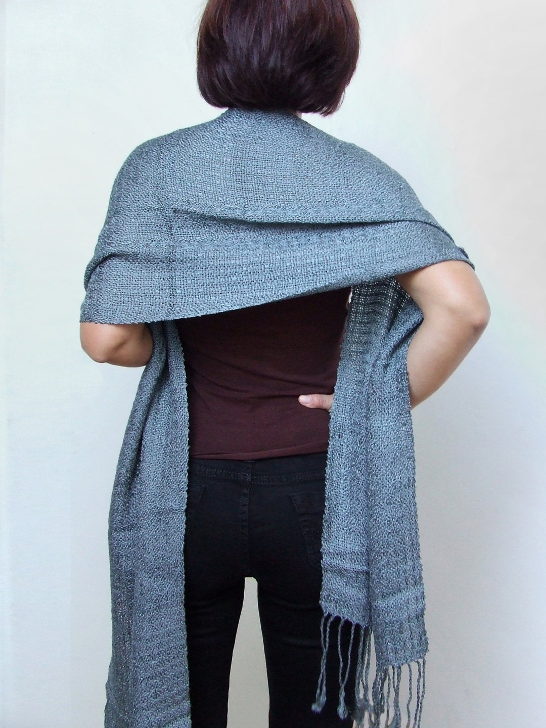 Gray Scarf Cotton Viscose Scarf Fashion Scarf Hand Woven Scarf Etsy