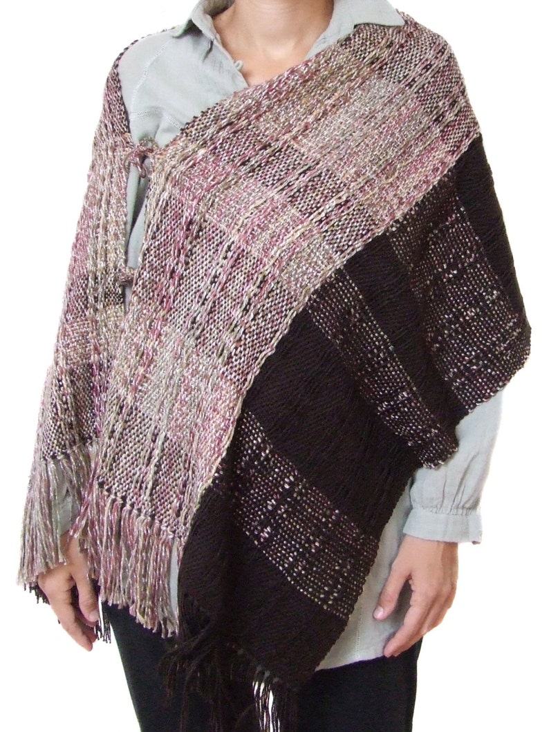 Handwoven Poncho Shawl Women Wool Cape Large Wool Shawl Brown Shawl