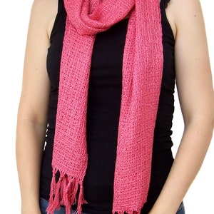 Linen scarf linen viscose scarf hand woven scarves flax scarf pink scarf fashion gifts fringed shawl woman scarf handwoven scarf for her