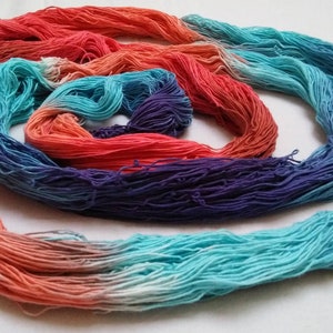 Tecelagem pré-ferida urdidura tingida à mão algodão orgânico suprimentos de tecelagem fibra arte suprimentos pintados à mão fibra tingida à mão fio de algodão colorfast tecer