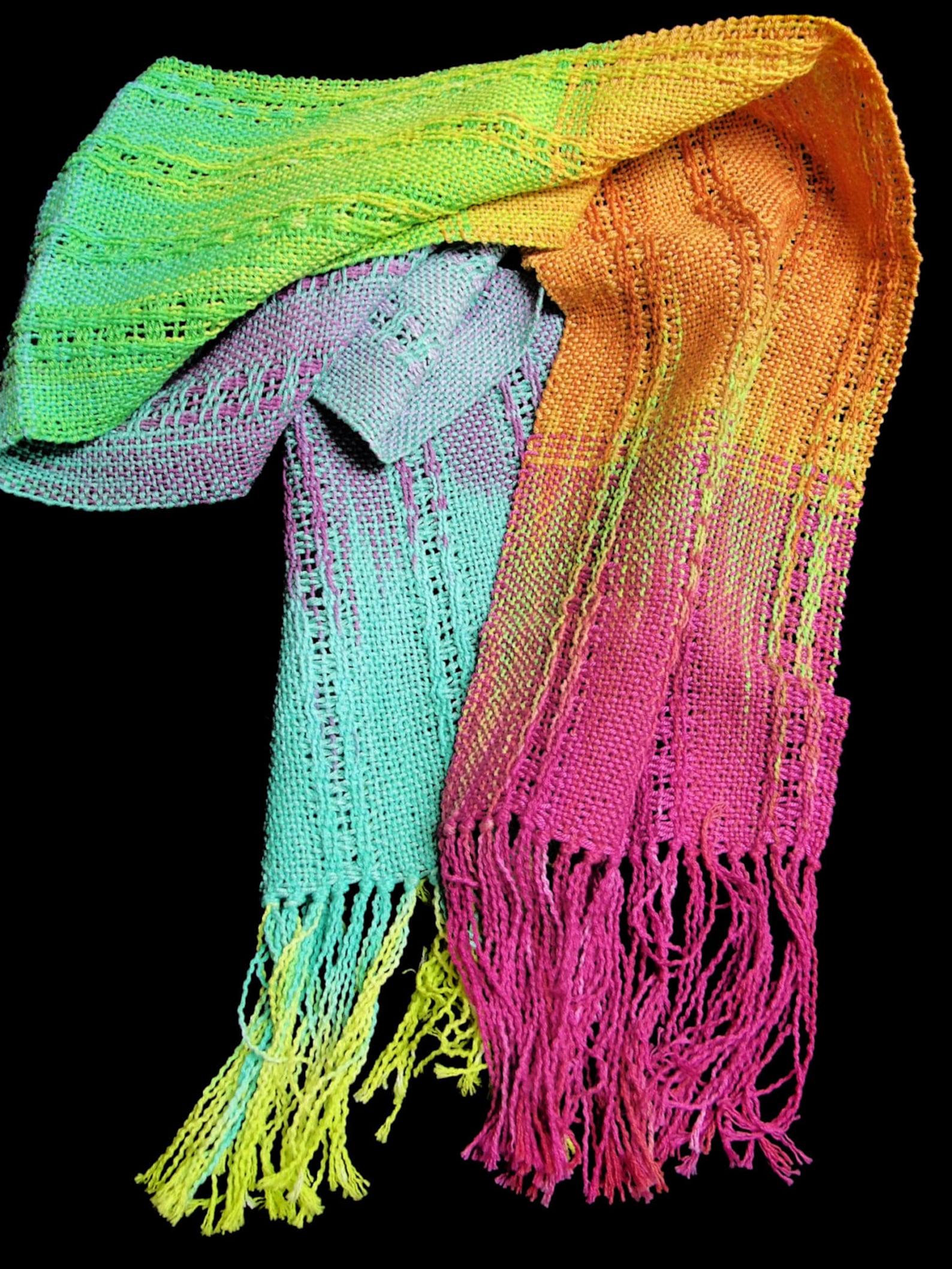 Organic Cotton Rainbow Hand Woven Scarf Hand Dyed Cotton Handwoven