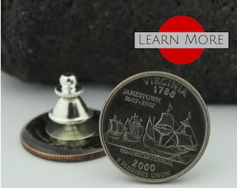 Virginia Quarter Coin Lapel Pin: Jamestown Ships, Groomsmen Gift