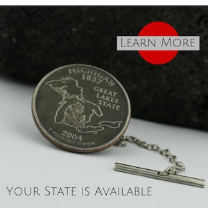 Michigan Quarter Tie Tack: Handmade Lapel Pin, State Souvenir