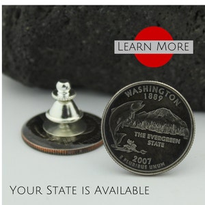 Handmade Washington Coin Lapel Pin: Mount Rainier | Wedding Party Gift for Groom, Groomsmen