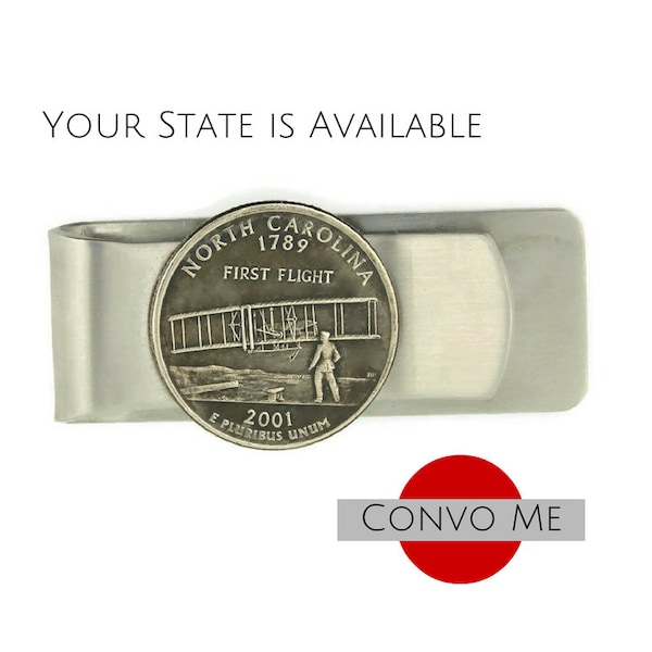 North Carolina Money Clip. A unique handmade money clip using the North Carolina State Quarter.  The perfect North Carolina Gift