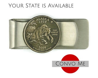 Alaska Money Clip.  This Unique Bear Money Clie is made using the Alaska State Quarter. A perfect Gift for a Man in Your Life