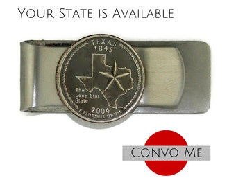 Texas Money Clip. A unique handmade money clip using the Texas State Quarter. The perfect keepsake gift for your Texas wedding.