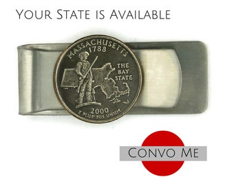 Massachusetts Money Clip - A unique money clip using the Massachusetts State Quarter.  A perfect Massachusetts gift for your wedding party.