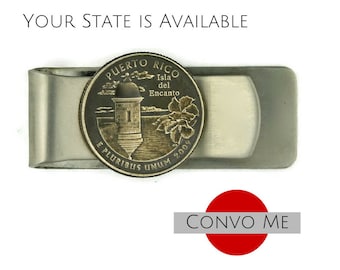 Puerto Rico Money Clip. A unique handmade money clip using the Puerto Rico Quarter. The perfect keepsake gift for your Puerto Rico wedding.