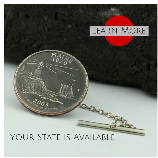 Maine tie tack - A unique handmade Lighthouse tie tack using the Maine State Quarter.  A perfect tie tack, lapel or brooch pin.