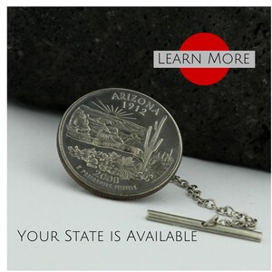 Arizona Mens Tie Tacks - A unique tie tack handmade using the Arizona State Quarter.  A perfect tie tack, or brooch pin