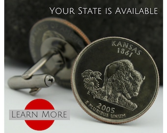 Kansas Coin Cufflinks: Bison & Sunflower, State Souvenir | Wedding Cufflinks for Groom