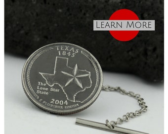 Texas Tie Tacks - A unique handmade Tie Tack using the Texas State Quarter.  A perfect tie tack, lapel or brooch pin.