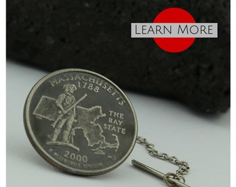 Massachusetts Tie Tacks - A unique handmade tie tack using the Massachusetts State Quarter.  A perfect tie tack, lapel or brooch pin.