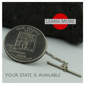 New Mexico Tie Tack - A unique handmade tie tack using the New Mexico State Quarter.  A perfect tie tack, lapel or brooch pin.